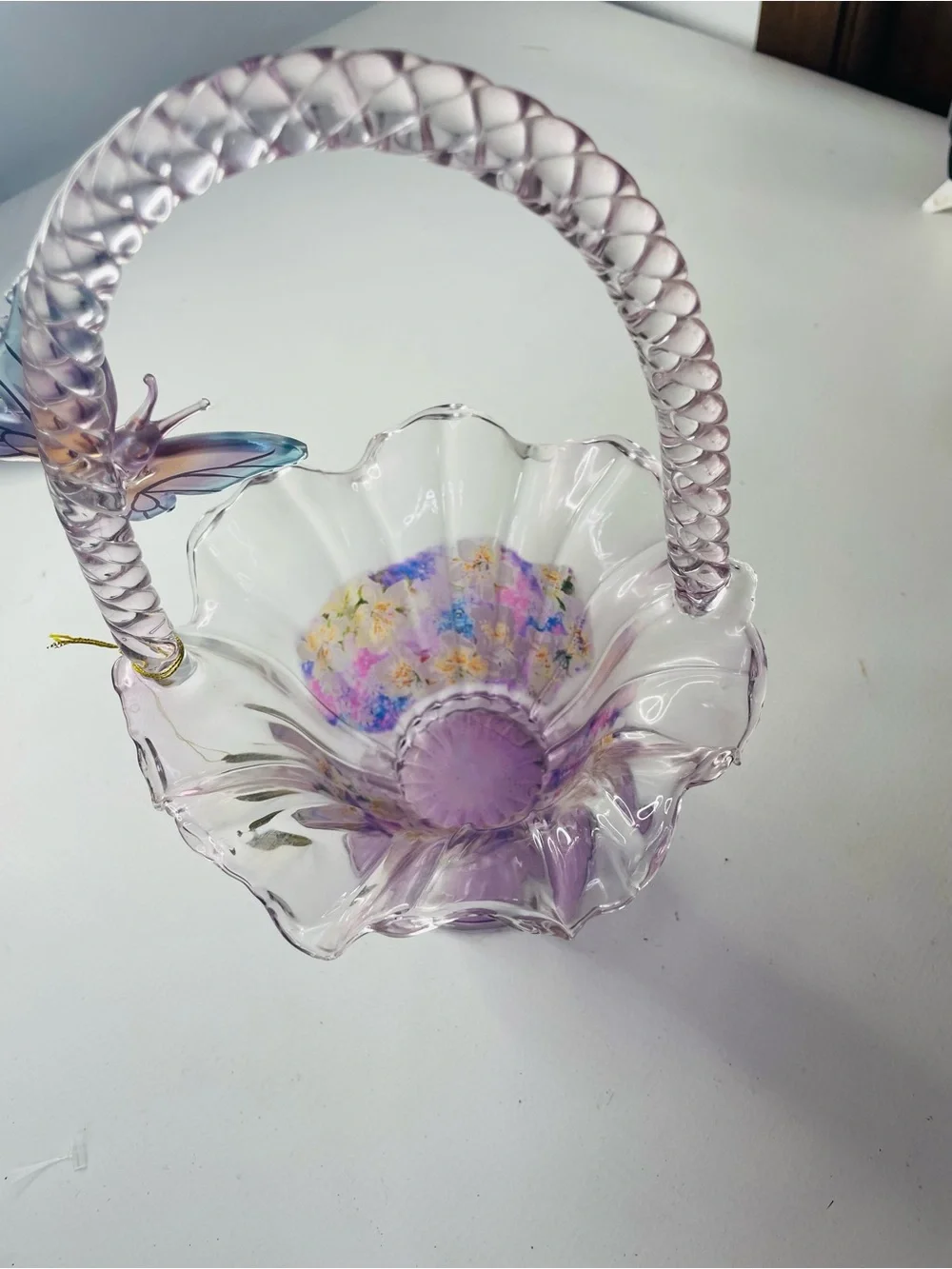 The Bradford Exchange Hand Blown Glass Basket with Multicolor Butterfly Accent